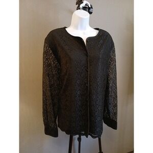Yves St. Clair Vintage 90s Black Lace Blouse Top  Button Down Sheer Goth Trendy